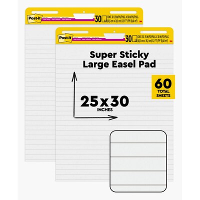Post-it Super Sticky Wall Easel Pad, 25 x 30, Lined, 30 Sheets/Pad, 2 Pads/Pack (561WL-VAD-2PK)