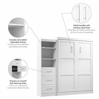 Bestar Pur Queen Murphy Bed with Shelving Unit and Drawers (90W), White (26869-17)
