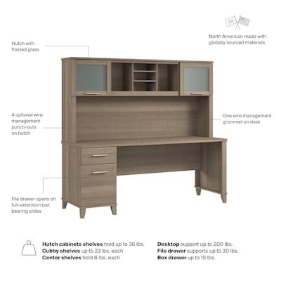 Bush Home Somerset 72"W Office Desk with Drawers and Hutch, Ash Gray (SET018AG)