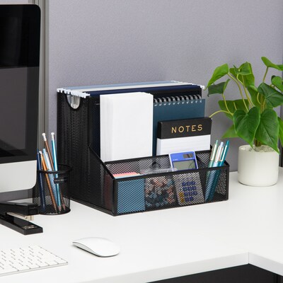 Mind Reader 4-Compartment Metal Desk Organizer, Black (DEEPORG-BLK)