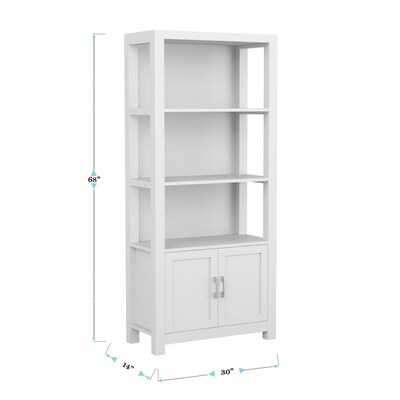 Martha Stewart Hutton 68" 4-Shelf Shaker Style Bookcase w/ Cabinet, Gray Engineered Wood/Brushed Nickel Hardware (ZG053GY)