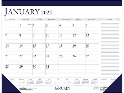 2024 House of Doolittle Compact 18.5" x 13" Monthly Desk Pad Calendar, White/Blue (1646-24)