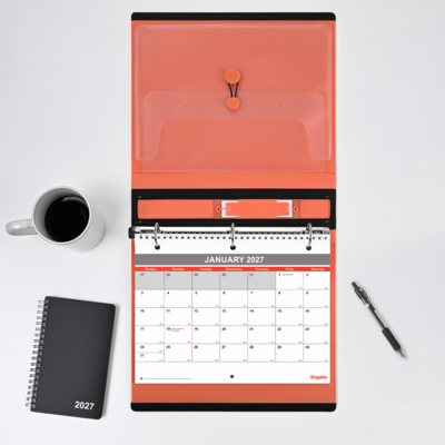 2027 Staples 11" x 8.5" Monthly Wall Calendar, White/Red/Gray (ST53915-27)