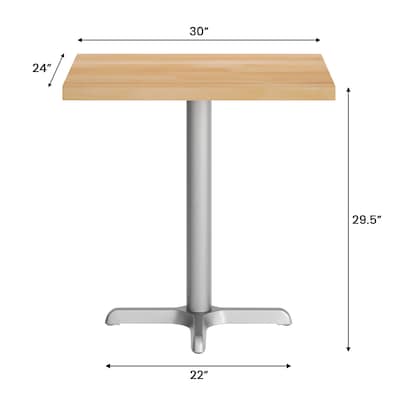 Flash Furniture Bennett Wooden Commercial Indoor Table, 30" x 24", Natural Top/Silver Base (GSF2430NTT2222S)