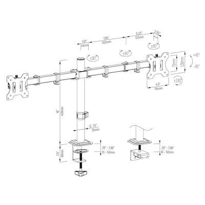 Mind Reader Adjustable Dual Desk Mount for 13"- 32" Monitors, Black (DBARMSWIV-BLK)