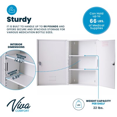 Viva Comfort Large Double Door Medicine Locking Secure Storage Medical Cabinet, 1.7 cu. ft., White (ADIME999-03-WHI-MK)