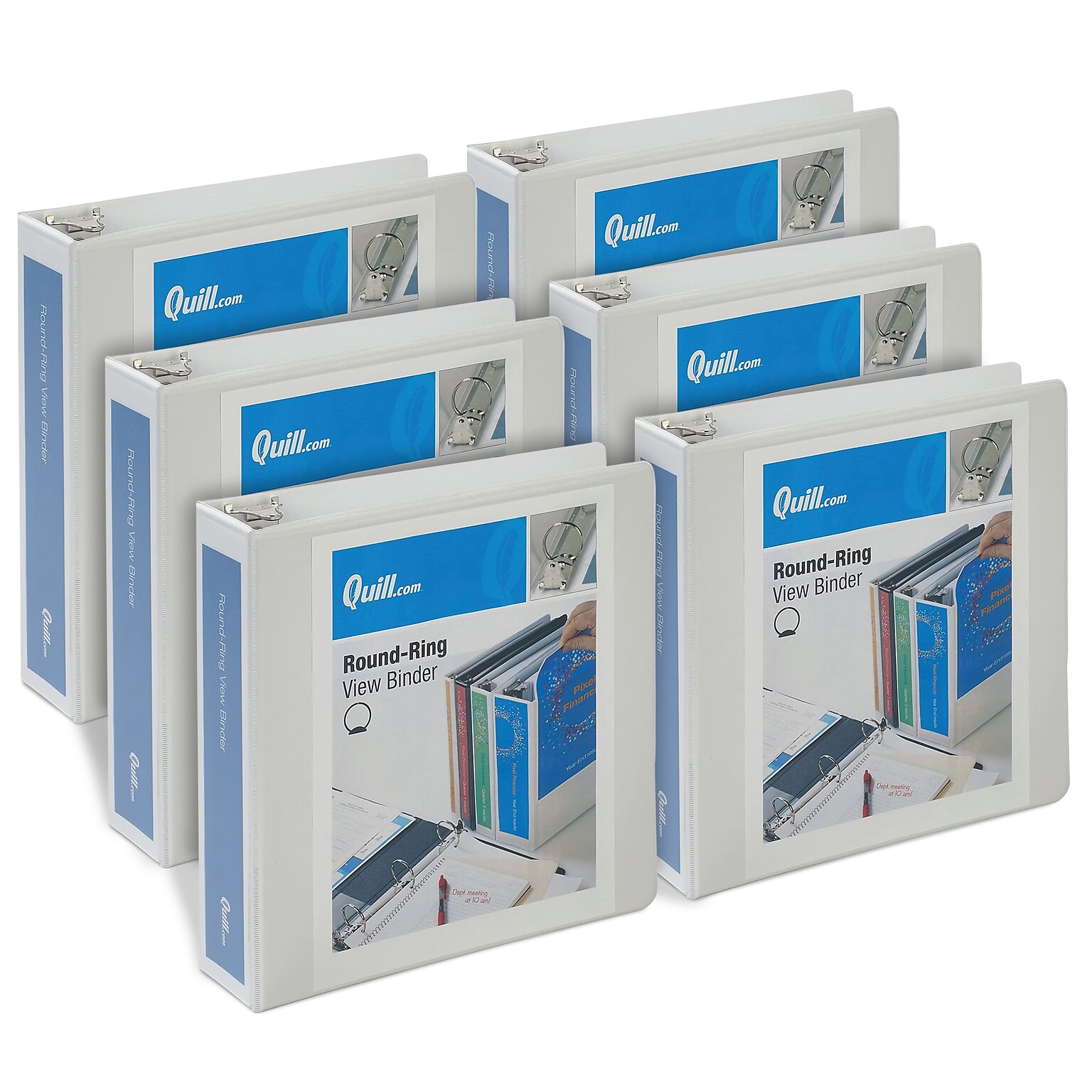 Quill Brand® 2 inch Round Ring, View Binder, White, 6/Pack (7222WE)
