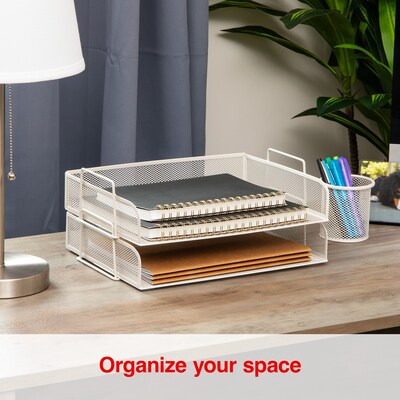 Staples Metal Mesh Side Loading Stackable Letter Tray, Letter Size, Warm White, 2/Pack (ST63841)