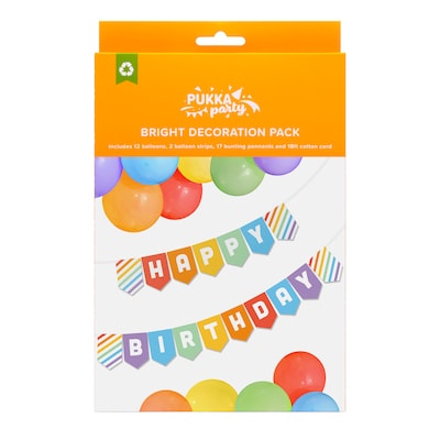 Pukka Party Bright Happy Birthday Decoration Pack, Assorted Colors, 32/Set (PUKPTY635)