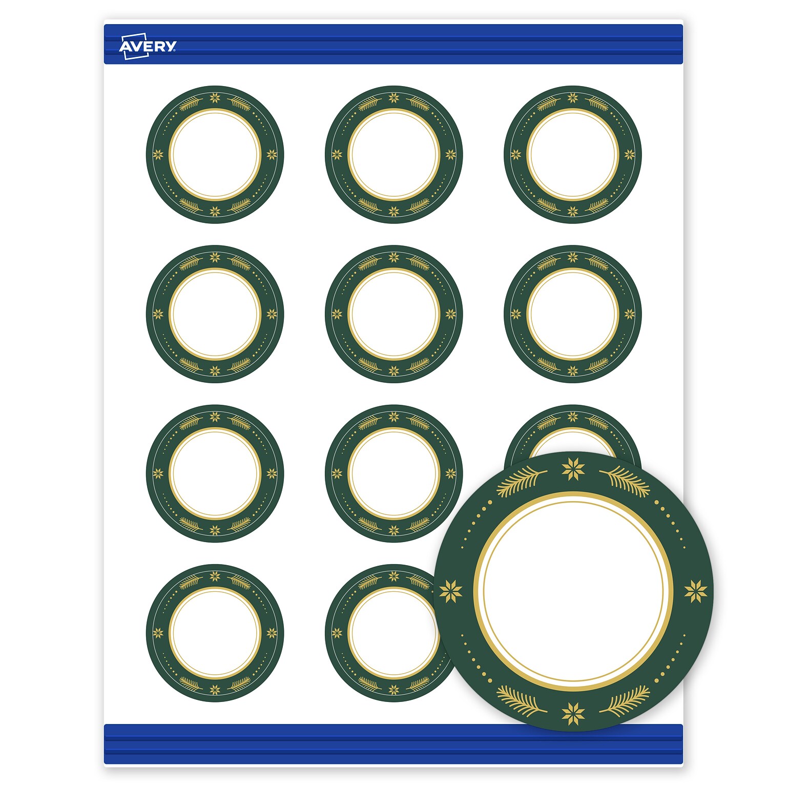 Avery Gold-Green Border Matte Blank Card, White, 120/Pack (S00-FDK)