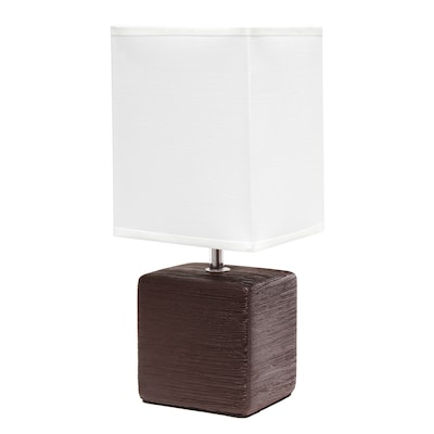 Simple Designs Petite Faux Stone Table Lamp Fabric Shade, Brown with White Shade (LT2072-BWN)