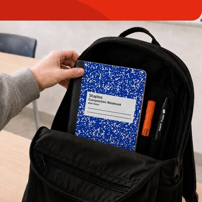 STAPLES Composition Notebook, 9.75” x 7.5”, Wide Ruled, 100 Sheets, Blue, 24-Pack