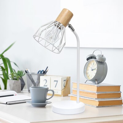 Simple Designs Farmhouse Fusion LED Desk Lamp, 18.19", White Iron (LD2022-WHT)