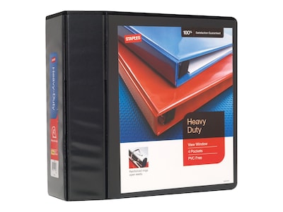 Staples Heavy-Duty 4-Inch D-Ring View Binder, Black – Extra Large Capacity 3-Ring Binder for Office & School