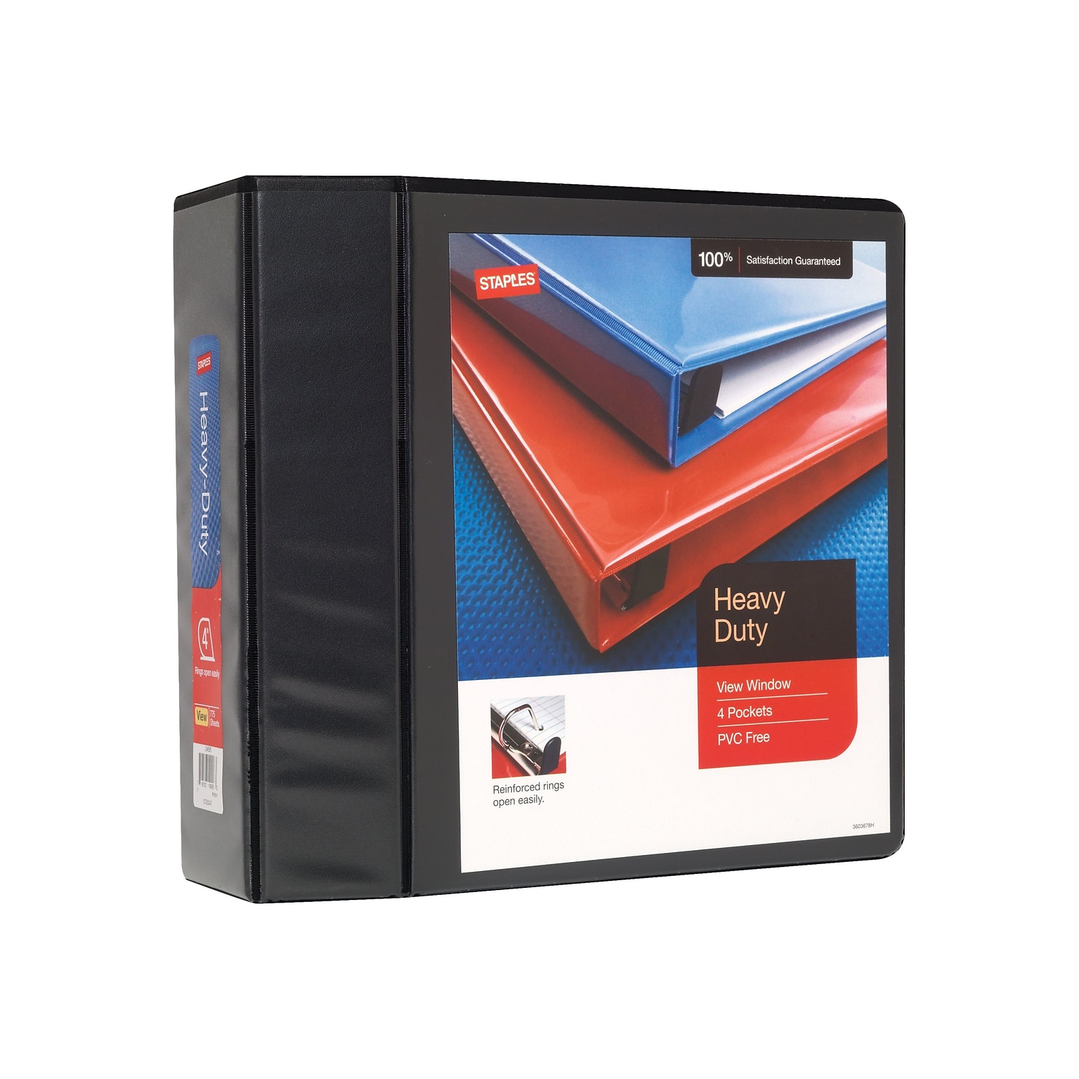 Staples Heavy-Duty 4-Inch D-Ring View Binder, Black – Extra Large Capacity 3-Ring Binder for Office & School
