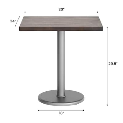 Flash Furniture Bennett Wooden Commercial Indoor Table, 30" x 24", Dark Brown Top/Silver Base (GSF2430DBTR18S)