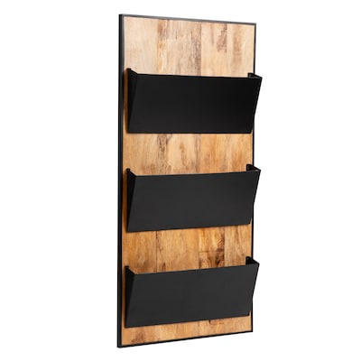 Mind Reader 3-Compartment Wood and Metal Wall Mountable Wall File, Letter/Legal Size, Black (WALLPOCKET-BLK)