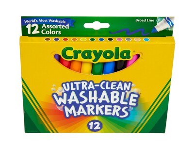 Crayola Ultra-Clean Washable Markers, Broad, Assorted Colors, 12/Box (58-7812)