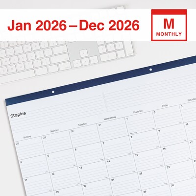 2026 Staples 21.75 x 17 Monthly Desk Pad Calendar, Navy (ST59700-26)