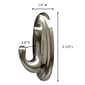 Command™ Medium Metallic Coated Hook, Brushed Nickel, 1 Hook, 2 Strips/Pack (17051BN-ES)
