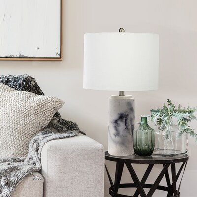 Lalia Home Marbleized Table Lamp with Fabric Shade, White (LHT-5012-WH)