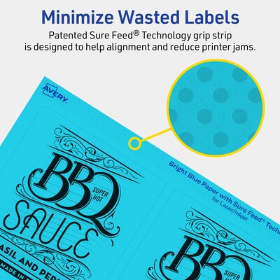 Avery Laser/Inkjet Multipurpose Rectangle Labels, 4.75" x 3.75", Bright Blue, 320/Box (94254)