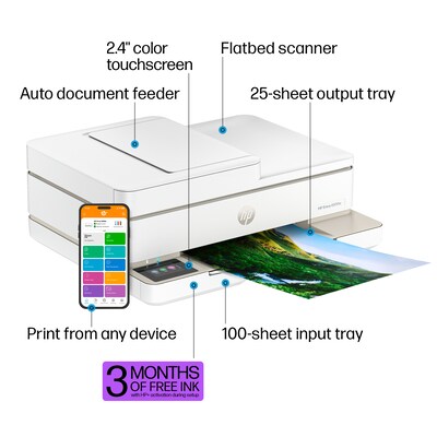 HP Envy 6555e Wireless All-in-One Color Inkjet Printer, Scanner, Copier, Best for home, 3 months FRE