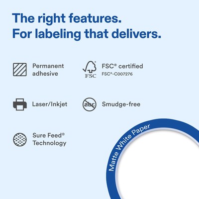 Avery Rectangle Laser/Inkjet Multipurpose Labels, White, 4 Labels/Sheet, 250 Sheets/Pack (19479311266)