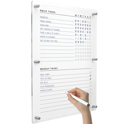 Excello Brands Acrylic Dry-Erase Planning Board, 20" x 30", Black Print (ACRYLBRD-TSK20X30-BLK)