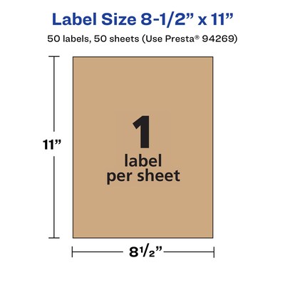 Avery Laser/Inkjet Rectangle Multipurpose Labels, 8.5" x 11", Kraft Brown, 50 Labels/Box ( 94269)
