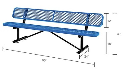 Global Industrial 8' Outdoor Steel Bench w/ Backrest, Expanded Metal, Blue (277155BL)