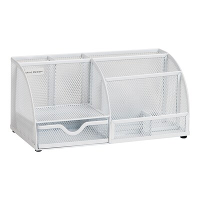 Mind Reader 7-Compartment Metal Desk Organizer File and Accessory Storage, White (JOEORG-WHT)