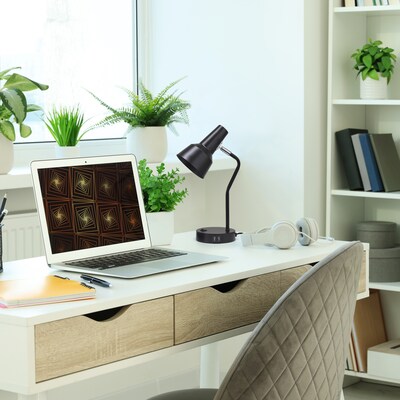 Simple Designs Sleek Essentials LED Desk Lamp, 15.2", with USB Ports, Black (LD1072-BLK)