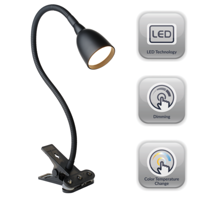 Newhouse Lighting Olivia Dimmable and Color Change Clamp Lamp, Black (NHCLP-OL-BK)