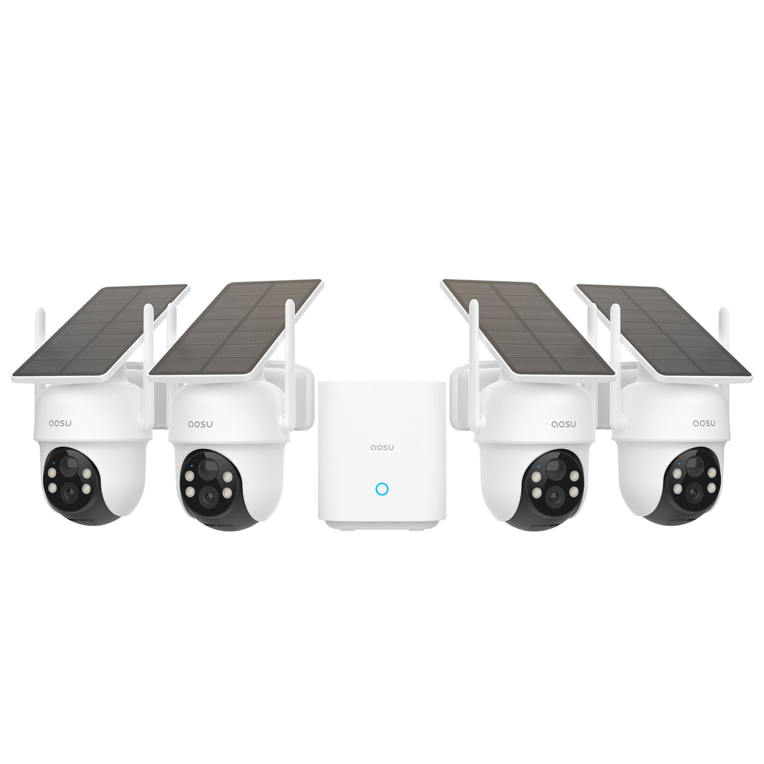 aosu 2K QHD 3.0-MP Outdoor Dual-Band Wireless AI-Smart Solar Security 4-Camera Kit with HomeBase Recorder, White (C9C-4H)