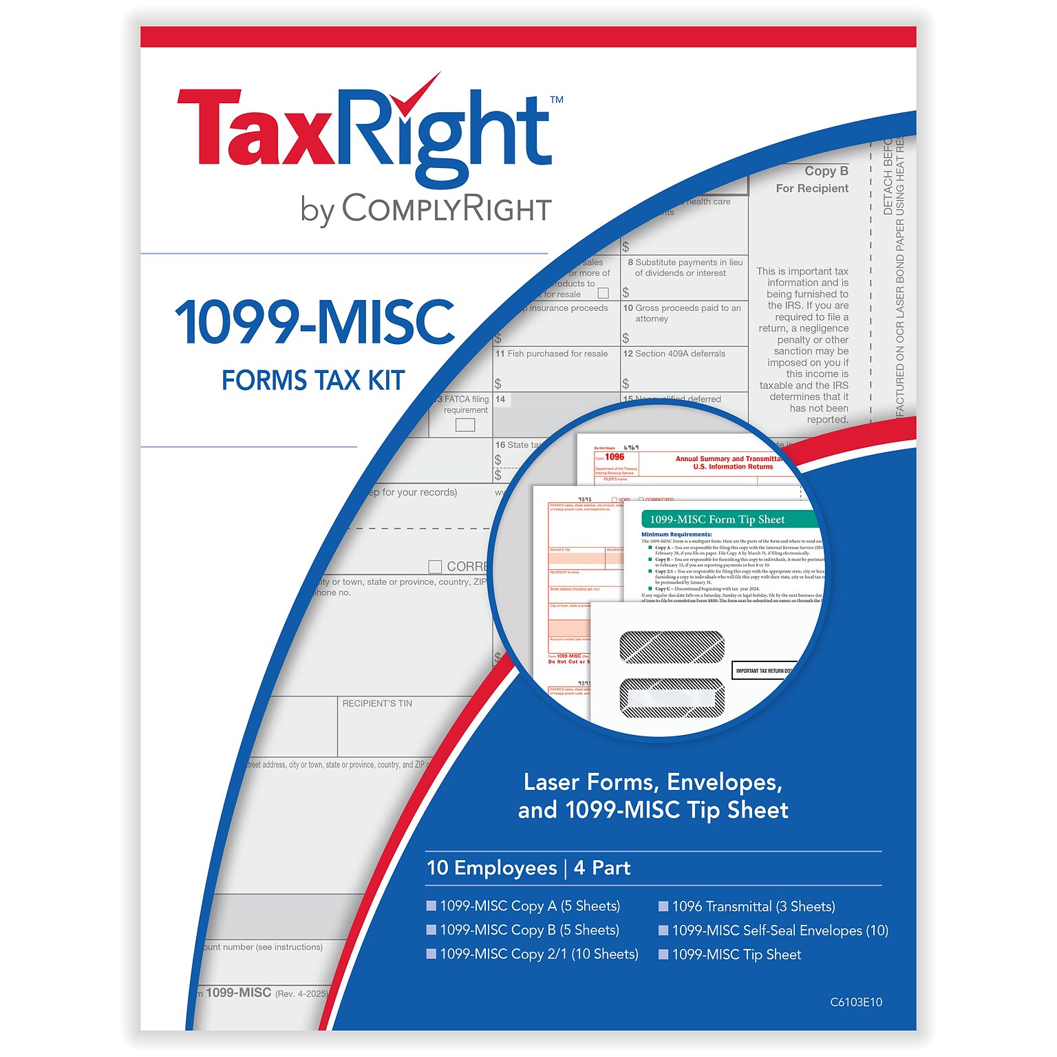 TaxRight 2025 1099-MISC Tax Form Tax Form Set with Envelopes, 4-Part, 10/Pack (SC6103E10)