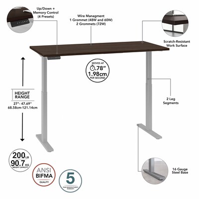 Bush Business Furniture Move 60 Series 60"W Electric Height Adjustable Standing Desk, Black Walnut/Cool Gray (M6S6030BWSK)