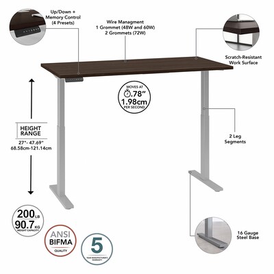 Bush Business Furniture Move 60 Series 27"-48" Adjustable Standing Desk, Black Walnut/Cool Gray Metallic (M6S6030BWSK)