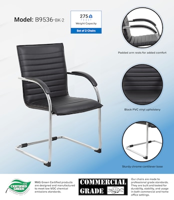 Boss Office Products Vinyl Side Chair, Black, 2/Pack (B9536-BK-2)