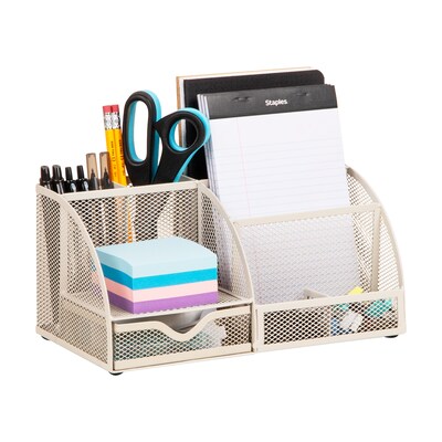 Staples 7-Compartment Metal Mesh Desk Organizer, Warm White (ST63827)