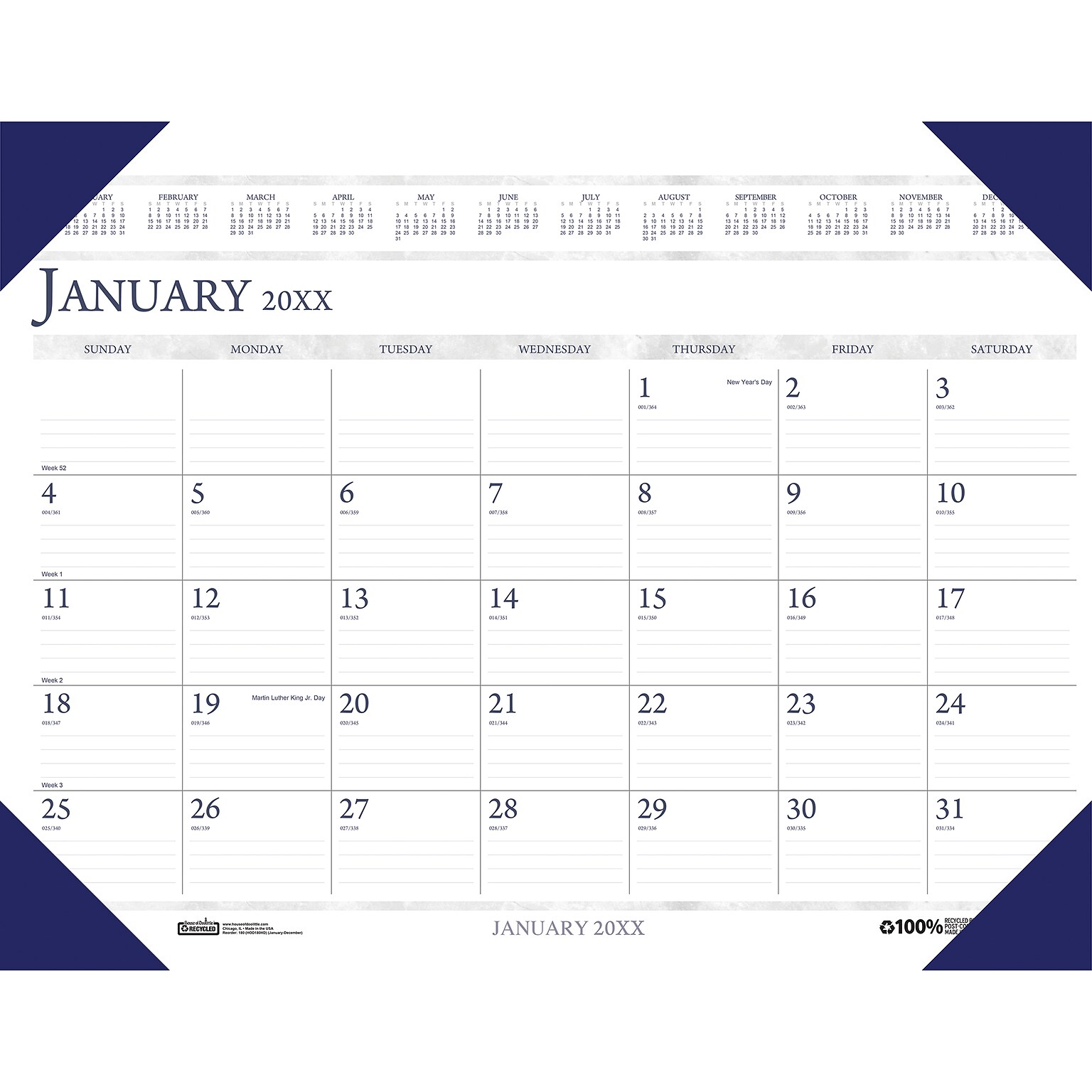 2026 House of Doolittle Executive 24 x 19 Monthly Desk Pad Calendar, Blue (180-26)