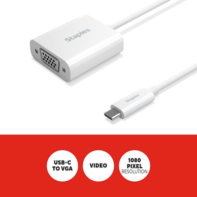 Staples TECH USB-C to VGA Audio/Video Adapter, Male to Female, White (ST62367)