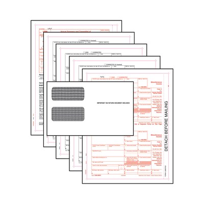 1099 5-Part Miscellaneous Prepackaged Laser Set with Gummed Envelopes; 50-Pack