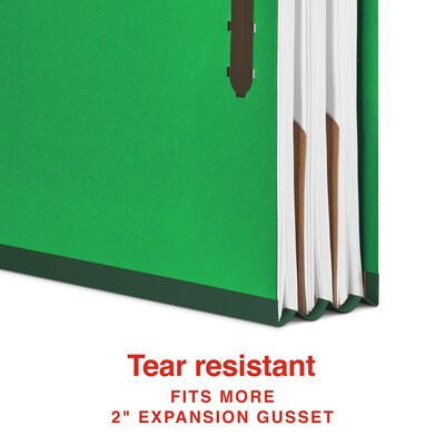 Staples 100% Recycled Heavy Duty Classification Folder, 2-Dividers, 2" Expansion, Letter Size, Green, 10/Box (ST62561)