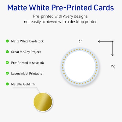 Avery Blue Border w/ Gold Dots Matte Blank Card, White, 120/Pack (S00-D2H)