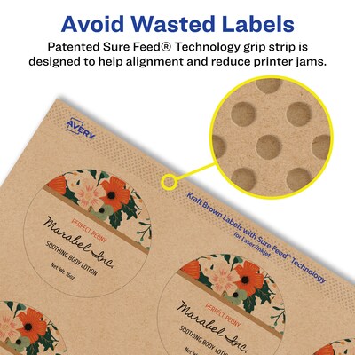 Avery Laser/Inkjet Round Multipurpose Labels, 2" Dia., Kraft Brown, 600 Labels/Box (94501)