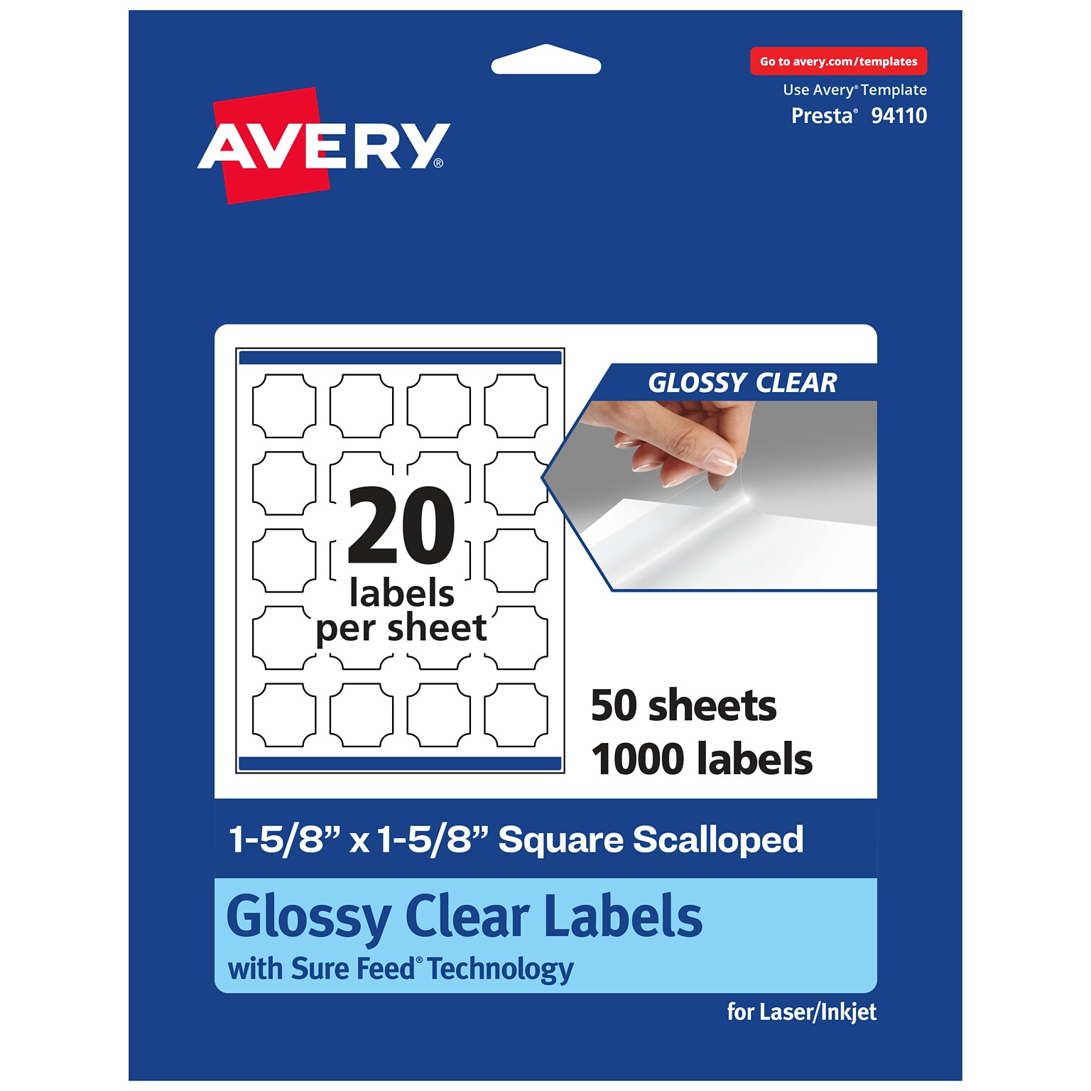 Avery Laser/Inkjet Multipurpose Labels, 1.625 x , Glossy Clear, 1000/Box (94110)