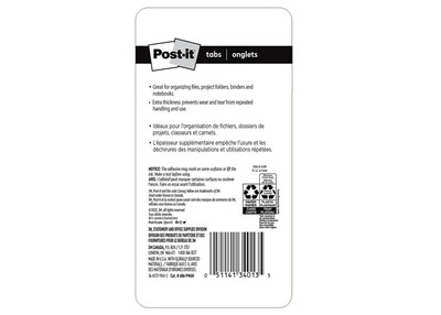 Post-it® Durable Filing Tabs, 2 Wide, Assorted Colors, 24 Tabs/Pack (686PWAV)