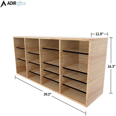 AdirOffice 500 24-Compartment Literature Organizers, 39.3" x 11.8", Medium Oak (500-24-MEO-2PK)