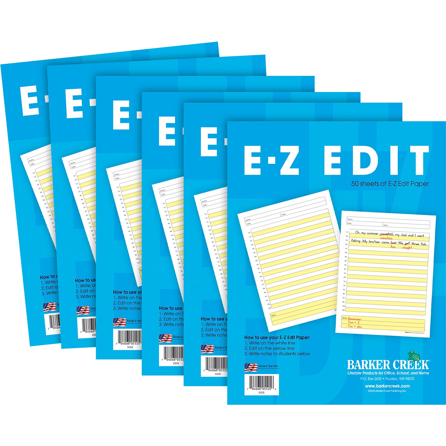 Barker Creek E-Z Edit Handwriting Practice Paper, 8.5 x 11, 60 lbs., Multicolored, 300 Sheets/Pack (BC550206)